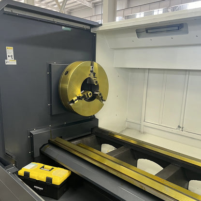 TEBAK CNC Lathe Machine Flat Bed 1100 W Lathe Machine 3000QK1327 Double Chuck CNC Pipe Threading Lathe Machine