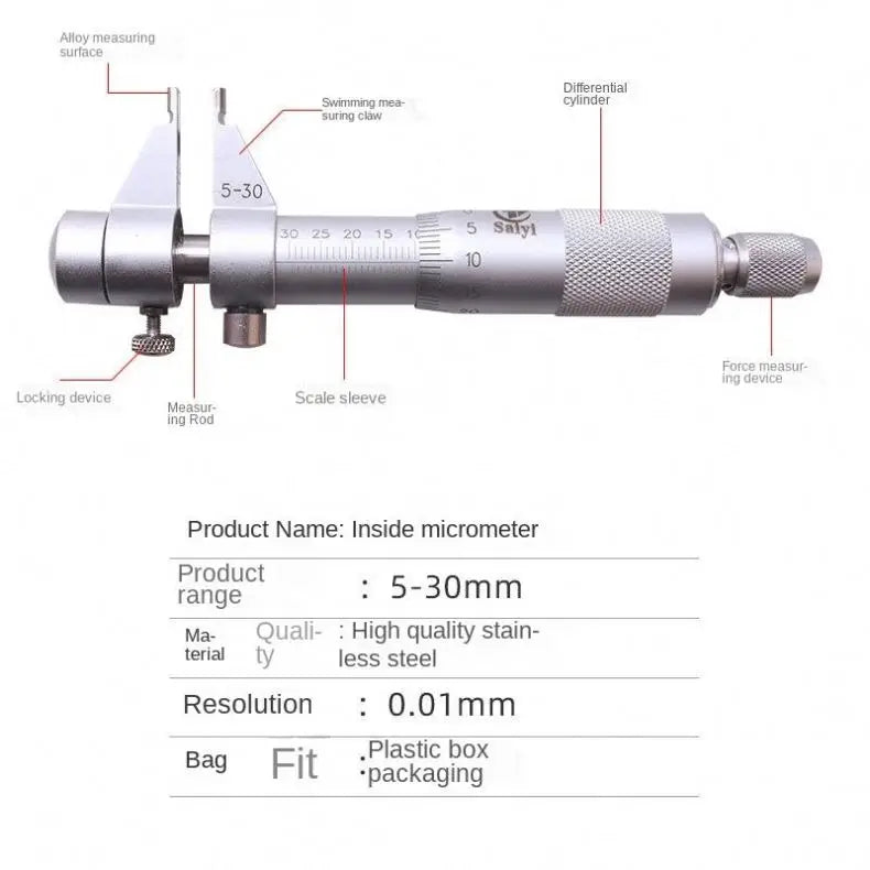 TEBAK 5-30mm 25-50mm 50-75mm 75-100mm Inside Micrometer Carbide Tips Micrometer Screw Gauge Metric Micrometer