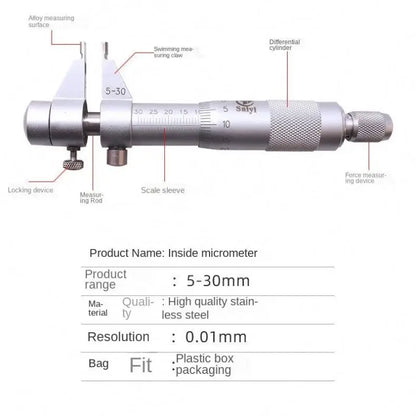 TEBAK 5-30mm 25-50mm 50-75mm 75-100mm Inside Micrometer Carbide Tips Micrometer Screw Gauge Metric Micrometer
