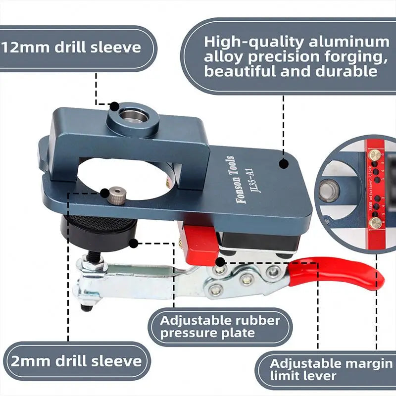 W-134 Adjustable Hinge Boring Jig Concealed Hinge Drilling Guide Jig  Aluminum Alloy Hinge Hole Opener Template Puncher Locator