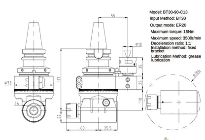 TEBAK CNC Machining Center BT30-90 Degree Angle Head Side Milling Cutter Handle AGER25/32/40 Right Cyclmotion