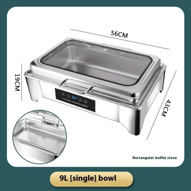 Buffet Dish Commercial Hotel Stainless Steel Self-Heating Electric Dinner Stove With Large Visual Glass Chafing Dish