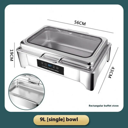 Buffet Dish Commercial Hotel Stainless Steel Self-Heating Electric Dinner Stove With Large Visual Glass Chafing Dish