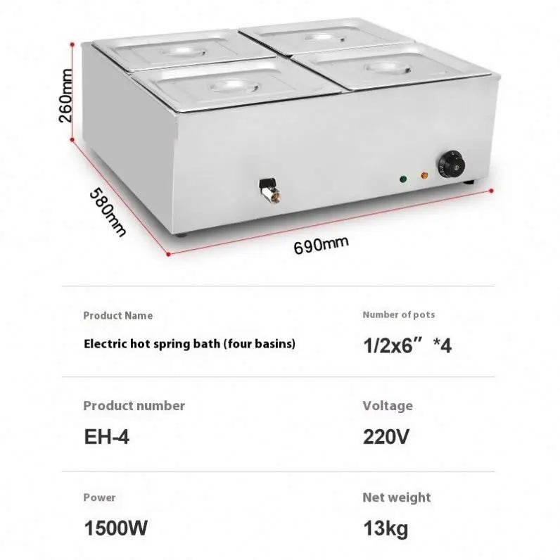 Warm Soup Pool Stainless Steel Heated Three Soup Pools Electric Soup tank Food Warmer Bain Marie Temperature Control