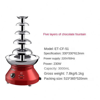 4/5/6/7 Layer Commercial Chocolate Fountain Machine Chocolate Drizzle Heating Waterfall Machine Chocolate Coating Machine
