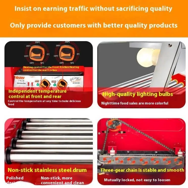 Automatic Hot Dog Grill Roller Electric Commercial Hot Dog Snack Machine Stainless Steel Roller Suasage Hot Dog Stand