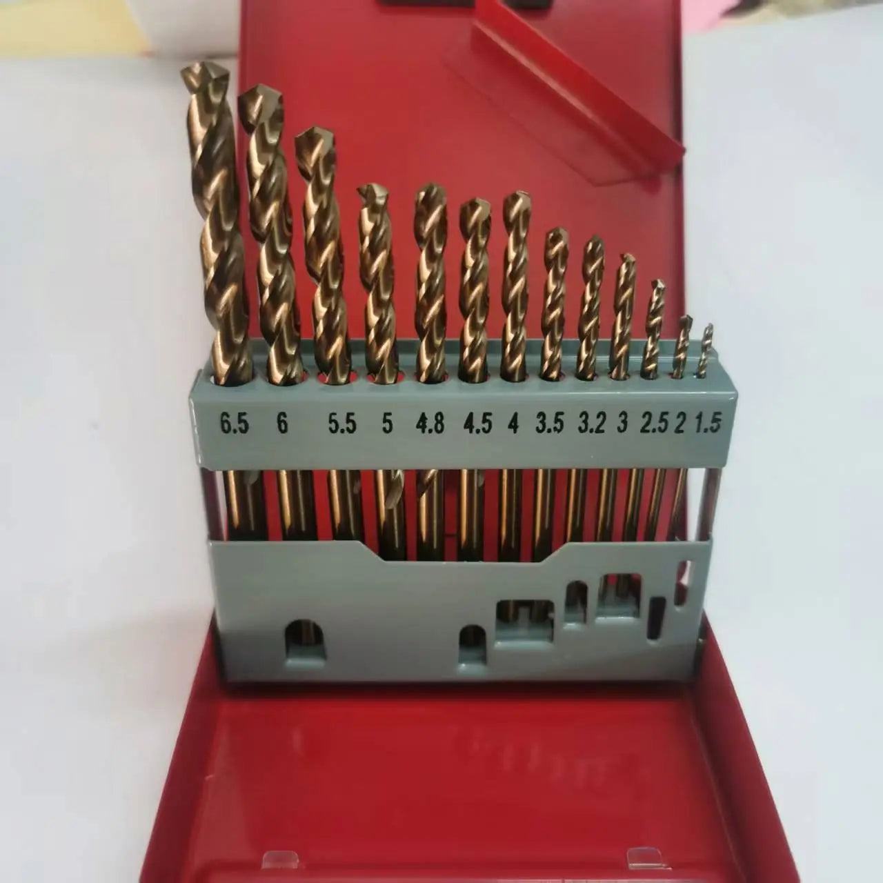 TEBAK 13Pcs1.5-6.5mm HSS Fully Ground Titanium Coating Wood Brad Point Drill Bit for Wood Precision Drilling