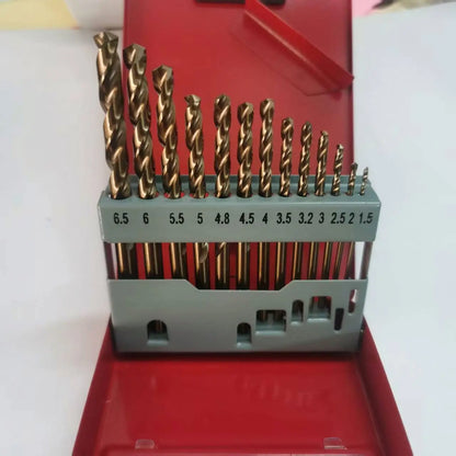 TEBAK 13Pcs1.5-6.5mm HSS Fully Ground Titanium Coating Wood Brad Point Drill Bit for Wood Precision Drilling