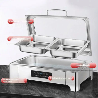 Buffet Dish Commercial Hotel Stainless Steel Self-Heating Electric Dinner Stove With Large Visual Glass Chafing Dish
