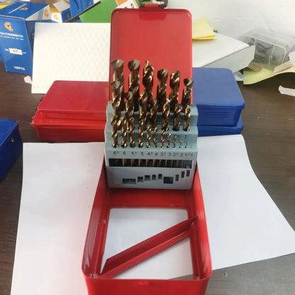 Iron Box 19PCS Din338 1.0-10mm M35 HSS Roast Yellow Cobalt Twist Drill Bit for Stainless Steel and Hard Metal Steel Drilling