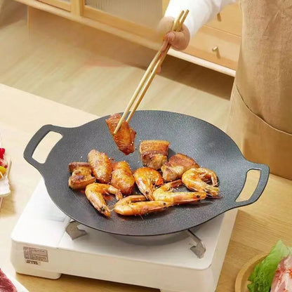 TEBAK Non-Stick Stainless Steel Frying Pan Indoor Outdoor Camping Courtyard Barbecue BBQ Grill Iron Pot Stove Plate