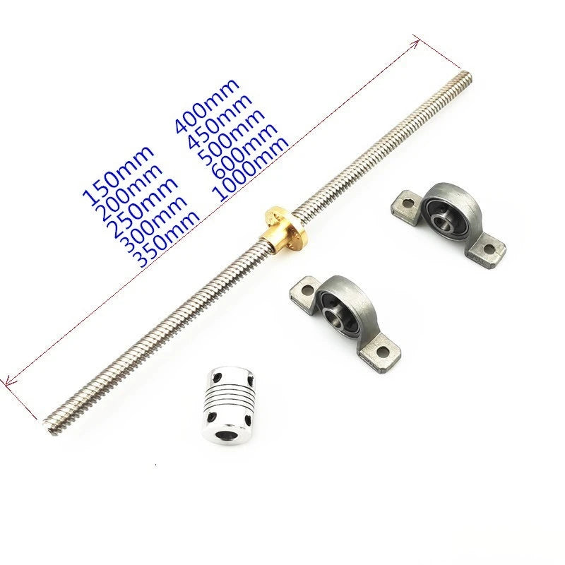 TEBAK D-09 CNC 3D Printer Parts 500mm 400 350 200 100 T8 8mm Lead Screw Lead Vertical Horizontal Kit KFL08 KP08 With Nut Bearing