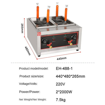 Popular Kitchen Appliances Commercial Heating Noodle Machines Six Heads Electric Noodle Cooker Hot Pot Fryer