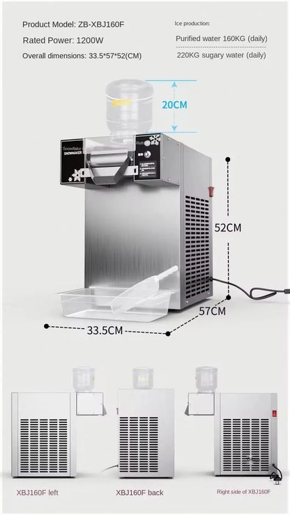 Coffee Ice-cream 1200W Water Cooling Auto Bingsu Machine Korean Flake Snow Ice Shaver Machine