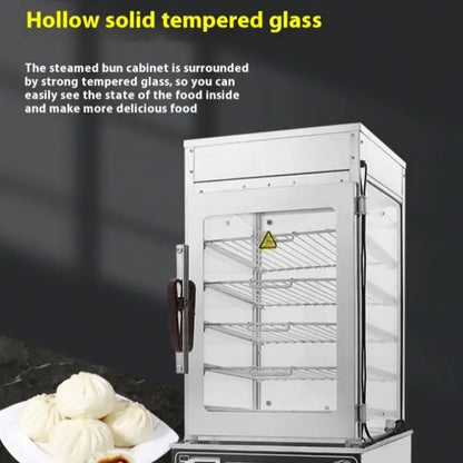 TEBAK Electric Bun Steamer 5 Layers Steamed Bread Sandwich Hot Showcase Stainless Steel Glass Cabinet Food Warmer Display