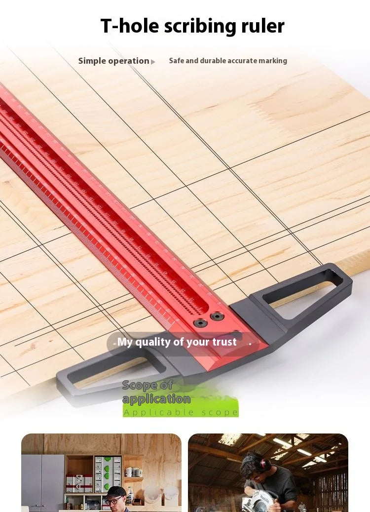 TEBAK W-98 Woodworking Scribing Ruler T-shaped Hole Scribing Ruler Woodworking Scriber Hole Ruler