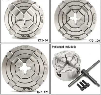 Factory Wholesale Lathe Chuck 4 Jaw Independent Chuck K72 Series 80MM 100MM 125MM 160MM 200MM 250MM