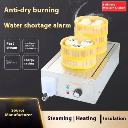 High Power Electric 2/4/6 Holes Bun Steamer Commercial 4kw Dumpling Stuffed Food Steamer Machine With Dry Fire Alarm