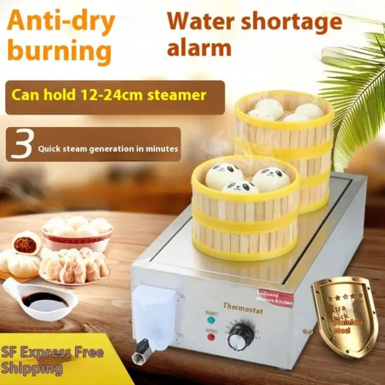 High Power Electric 2/4/6 Holes Bun Steamer Commercial 4kw Dumpling Stuffed Food Steamer Machine With Dry Fire Alarm