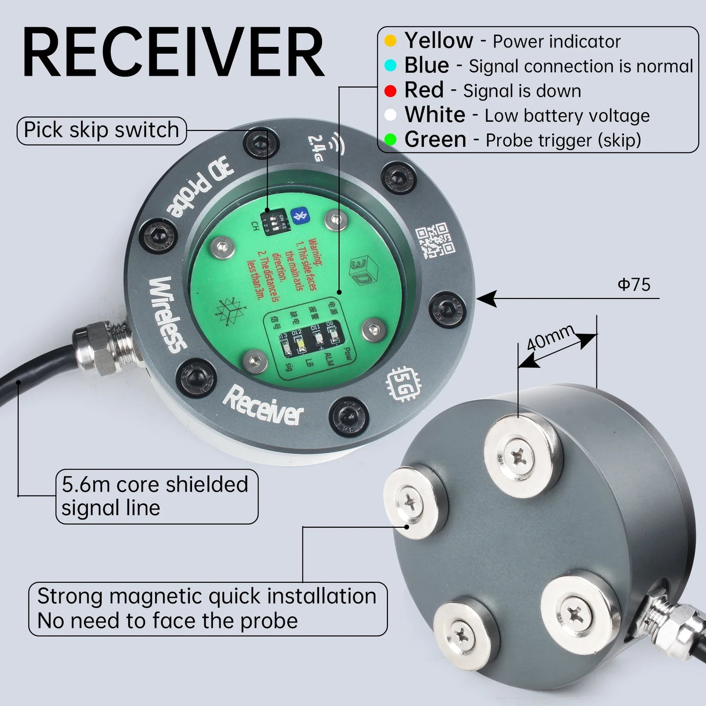 TEBAK GP-800 Wireless Probe Tool for CNC Machining Centers 3D Edge Finder Centering Rod Replacement Renishaw Marposs Cyclmotion