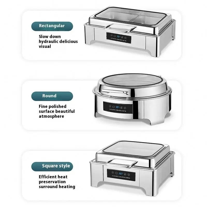Buffet Dish Commercial Hotel Stainless Steel Self-Heating Electric Dinner Stove With Large Visual Glass Chafing Dish