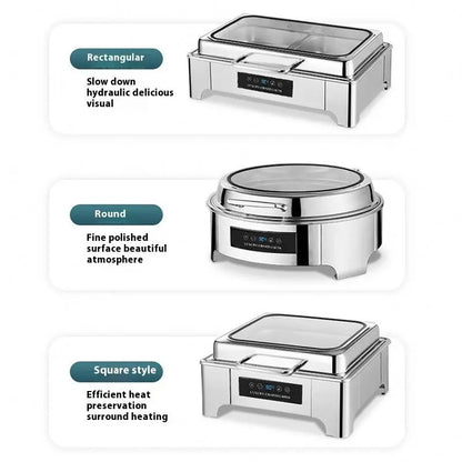 Buffet Dish Commercial Hotel Stainless Steel Self-Heating Electric Dinner Stove With Large Visual Glass Chafing Dish