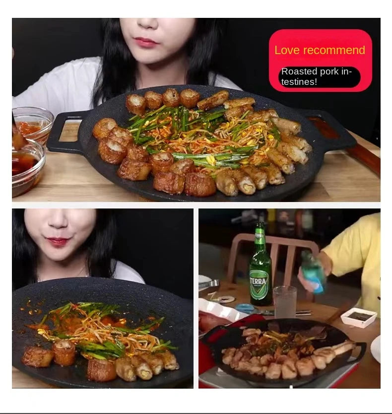 TEBAK Non-Stick Stainless Steel Frying Pan Indoor Outdoor Camping Courtyard Barbecue BBQ Grill Iron Pot Stove Plate