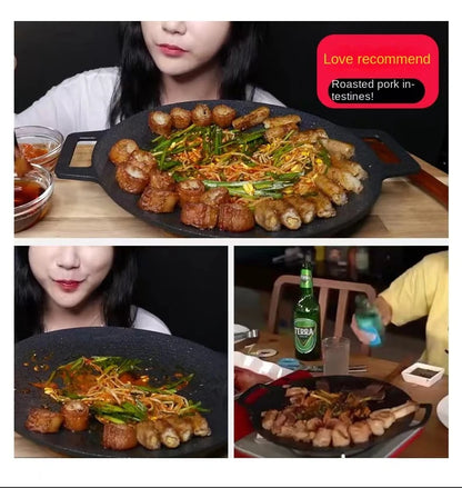 TEBAK Non-Stick Stainless Steel Frying Pan Indoor Outdoor Camping Courtyard Barbecue BBQ Grill Iron Pot Stove Plate