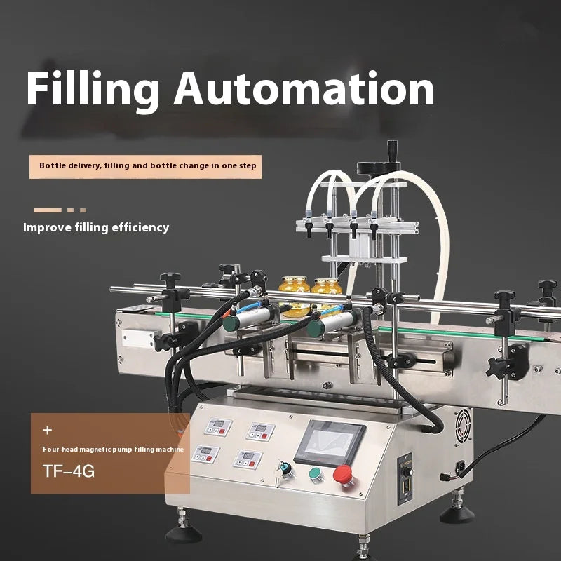 4 Nozzle Semi-Automatic Magnetic Pump Liquid Vial Bottle Packing Machine 10-2500ml Oil Beverage Water Perfume Juice Packaging