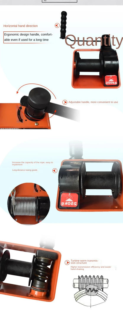 Worm Gear Winch 250/500/1000kg Mini Anchor Hand Operated Winch with Crack and Break