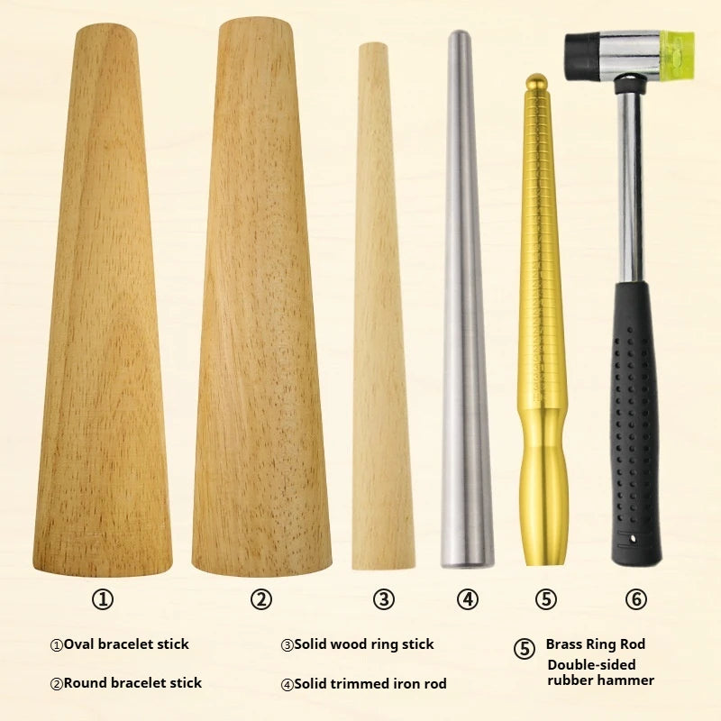 TEBAK Jewelry Round Wood Bracelet Steel Ring Mandrel Jewelry Making Measuring Tools Kits Bangle Stick Oval Wood Bracelet Mandrel