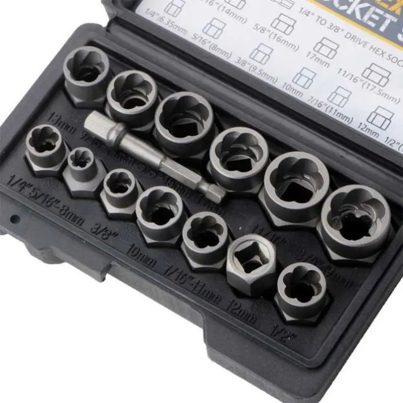 14 Piece Nut& Bolt Extractor Socket Set Bolt Remover Tool Set Nut Extractor Socket Impact Bolt Nut Screw Removal Socket Wrench