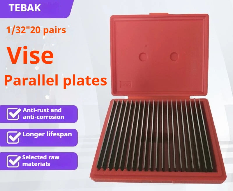 TEBAK 1/8\" Thick X 6\" Long 10 Pairs Machinist Thin Parallel Block Bar Tool Set Steel Material with 2 Holes for CNC Machine