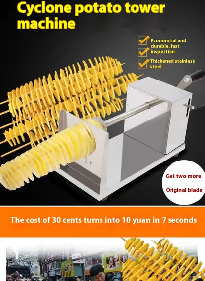 TEBAK Stainless Steel Manual Potato Tower Machine Electric Potato Spiral Cutter Vegetable Fruit Chips Slicer Cutting Machine