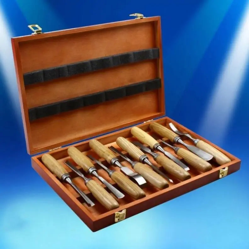 TEBAK 12pcs Woodworking Tools Chisel Set Wood Chisel Tool Set Turning Tools Lathe Carving Hand Chisel with Storage Case