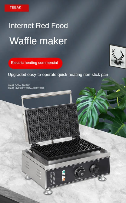 Factory Wholesale Commercial Rectangle Waffle Baker 10pcs Nonstick Electric Belgian Waffle Maker Machine Snack Machine