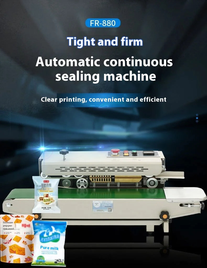 TEBAK Continuous Bag Band Sealer Machine Horizontal Continuous Aluminium Electric Heat Sealing Machine