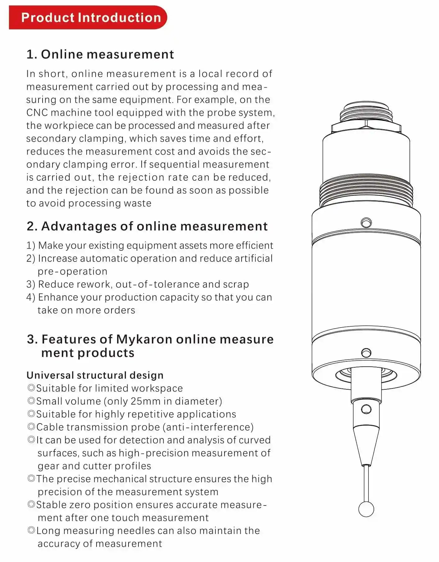 ANDUUK Edge Finder Wired Probe FT-60 CNC Machine Tool Automatic Centering Engraving Machine Probe Sensor High Precision 0.001mm