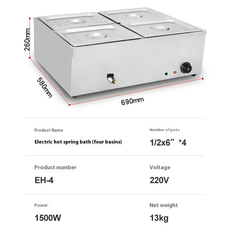 TEBAK Stainless Steel Heated Soup Pool Three Soup Pools Electric Soup tank Food Warmer Bain Marie With Temperature Control