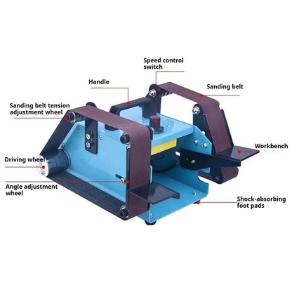 TEBAK Mini Electric Bench Belt Sander Multifunctional Grinder for DIY Polishing Grinding Cutter Edges Sharpener, with Dual Belt