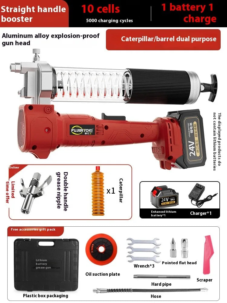 TEBAK Fully Automatic 24V 21V Professional Rechargeable Battery 24V Electric Grease Gun Oil Injector for Equipment Lubrication