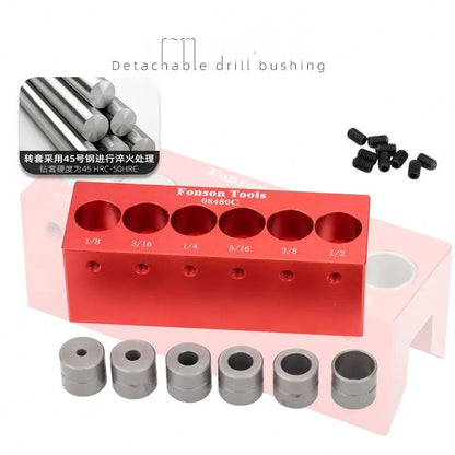 TEBAK W-126 Carpenter Portable Drilling Guide 6 Hardened Drill Guides Vertical Pocket Hole Jig Dowel Positioner Locator