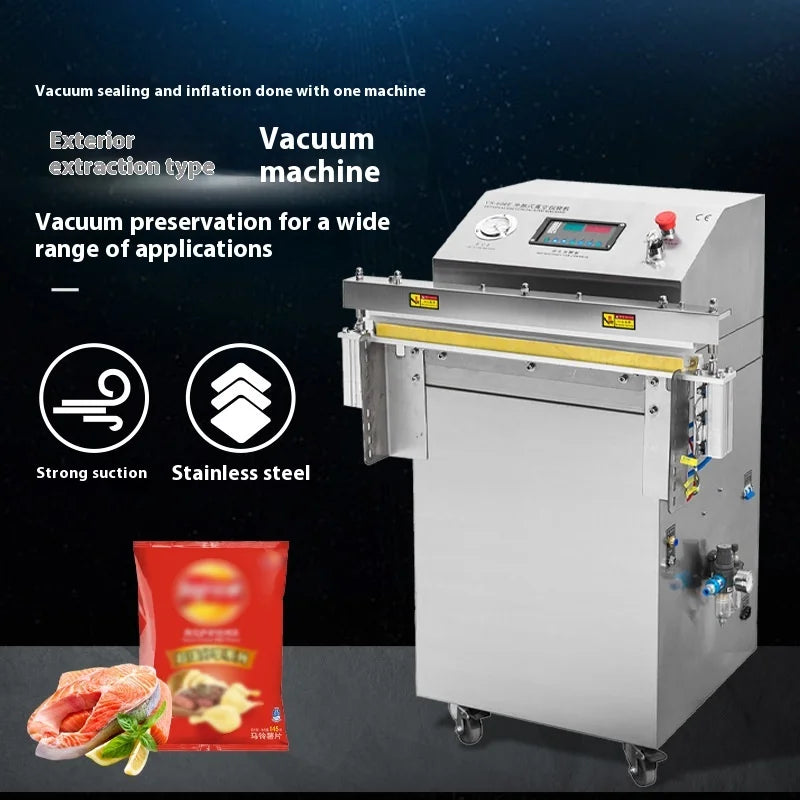 TEBAK VS-600SS Stand Type Automatic Stainless Steel External Nitrogen Gas Flushing Fish Sealing Packing Machine