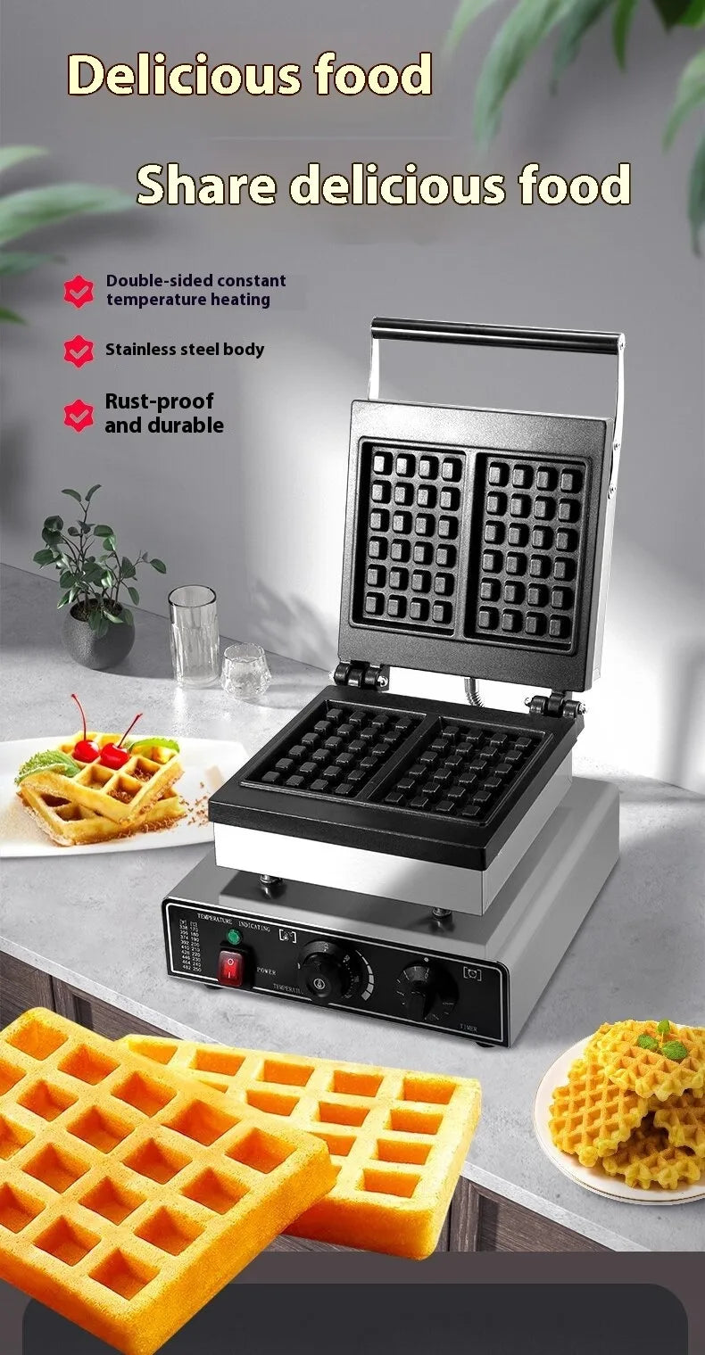 Tebak Commercial Square Waffle Maker 4Pcs Nonstick 2000W Stainless Steel Rectangle Belgian Waffle Maker Electric Waffle Machine