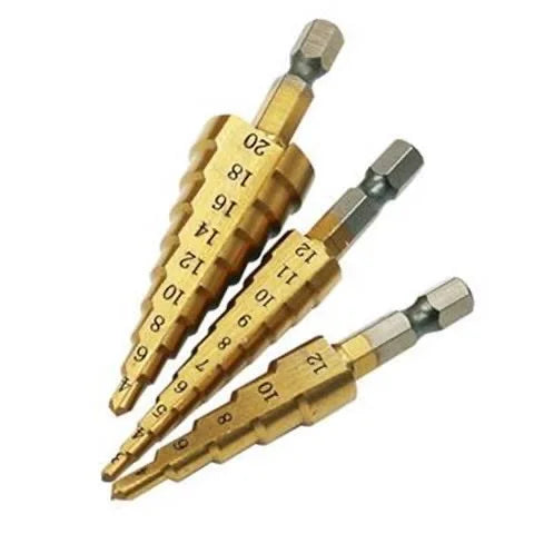 ANDUUK Step Drill Bit Metric Pagoda Shape Hole Cutter HSS Steel Cone Drill Bit Set with Center Punch Wood Metal Cutter