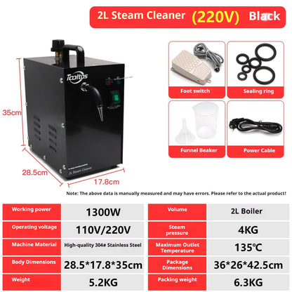 TEBAK 2L1300W Professional Steam Cleaner Machine High Pressure Silver Plating Decontamination Equipment Jewelry Cleaning Machine