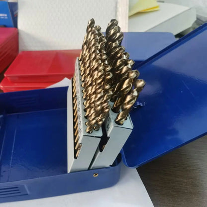 TEBAK 29Pcs Hss M35 Cobalt Drill Bits Set Twist Jobber Length Drill Bit Kit for Hardened Metal Iron Stainless Steel