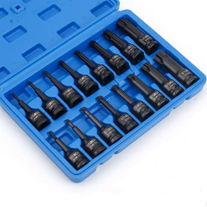 TEBAK 16pcs Hexagonal and Inner Six Flowers Impact Socket Bit Drive Socket Set