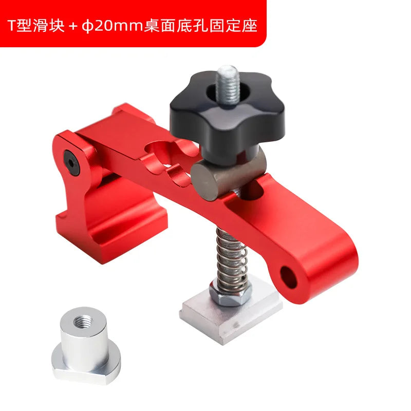 TEBAK W-26 T Tracks Woodworking Height Adjustable Aluminum Hold Down Jig Quick Lock Clamp