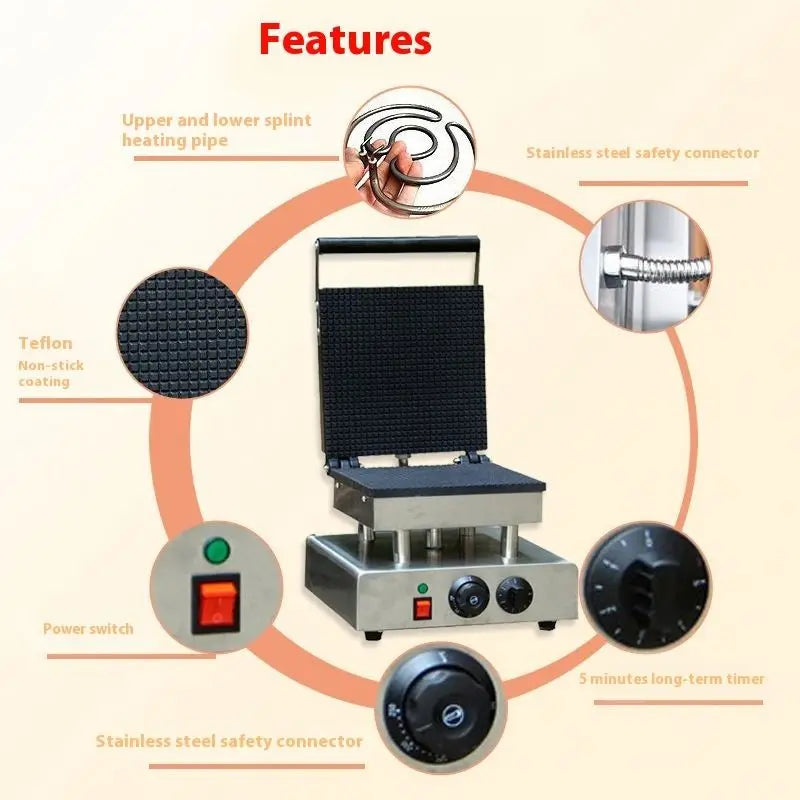 TEBAK Square Egg Roll Machine Snack Equipment Food Waffle Electric Biscuit Cookie Making Machine Ice Cream Cone Waffle Maker